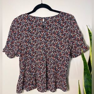 Paper crane flowy flowery peplum top S